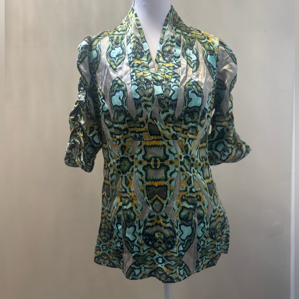Etcetera Silk Blend Abstract Print Statement Top Blouse | Size 2